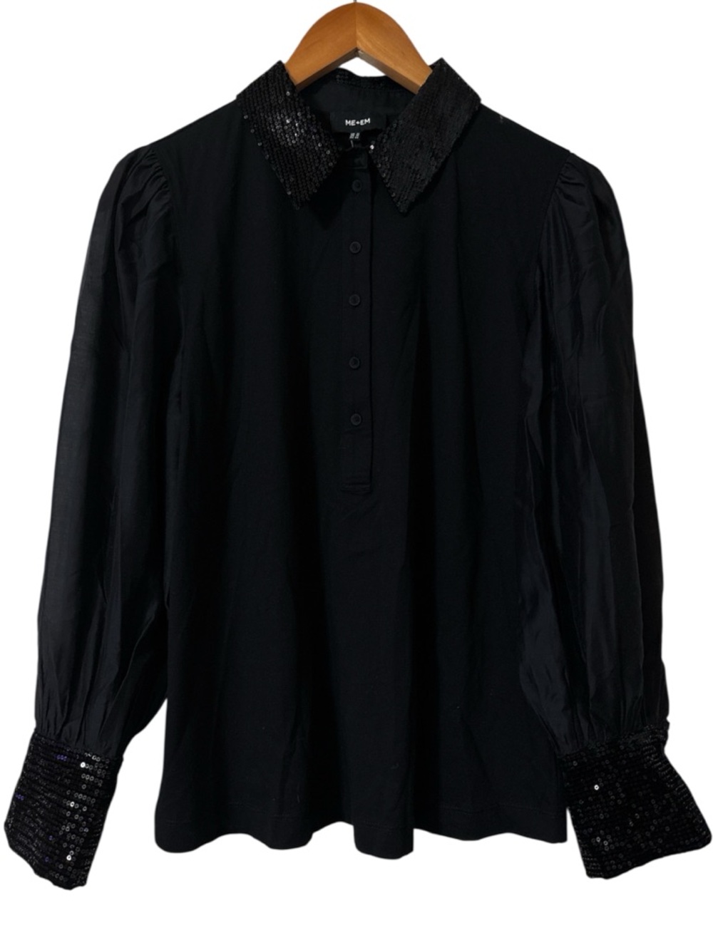 ME+EM Sequin Mixed Media Layering Shirt - Black Sz 12 - Picture 10 of 16